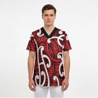 Aotearoa Maori Kowhaiwhai Scrub Top Whero Puhoro and Patiki