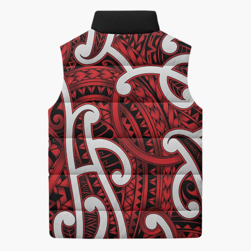 Aotearoa Maori Kowhaiwhai Sleeveless Puffer Jacket Whero Puhoro and Patiki