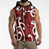 Aotearoa Maori Kowhaiwhai Sleeveless Zip Hoodie Whero Puhoro and Patiki LT9 - Polynesian Pride
