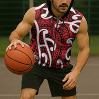 Aotearoa Maori Kowhaiwhai Sleeveless Zip Hoodie Whero Puhoro and Patiki LT9 - Polynesian Pride