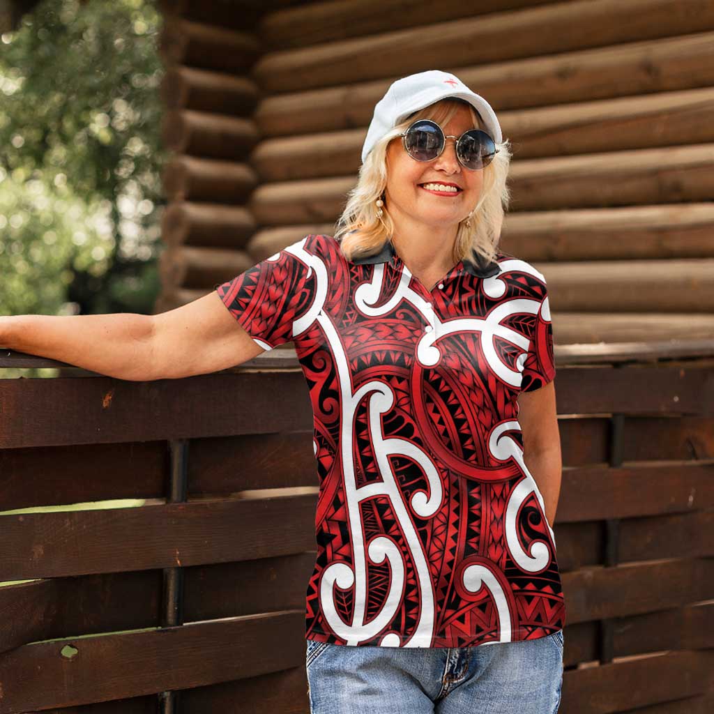 Aotearoa Maori Kowhaiwhai Women Polo Shirt Whero Puhoro and Patiki LT9 - Polynesian Pride