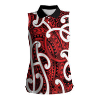 Aotearoa Maori Kowhaiwhai Women Sleeveless Polo Shirt Whero Puhoro and Patiki LT9 Female Red - Polynesian Pride