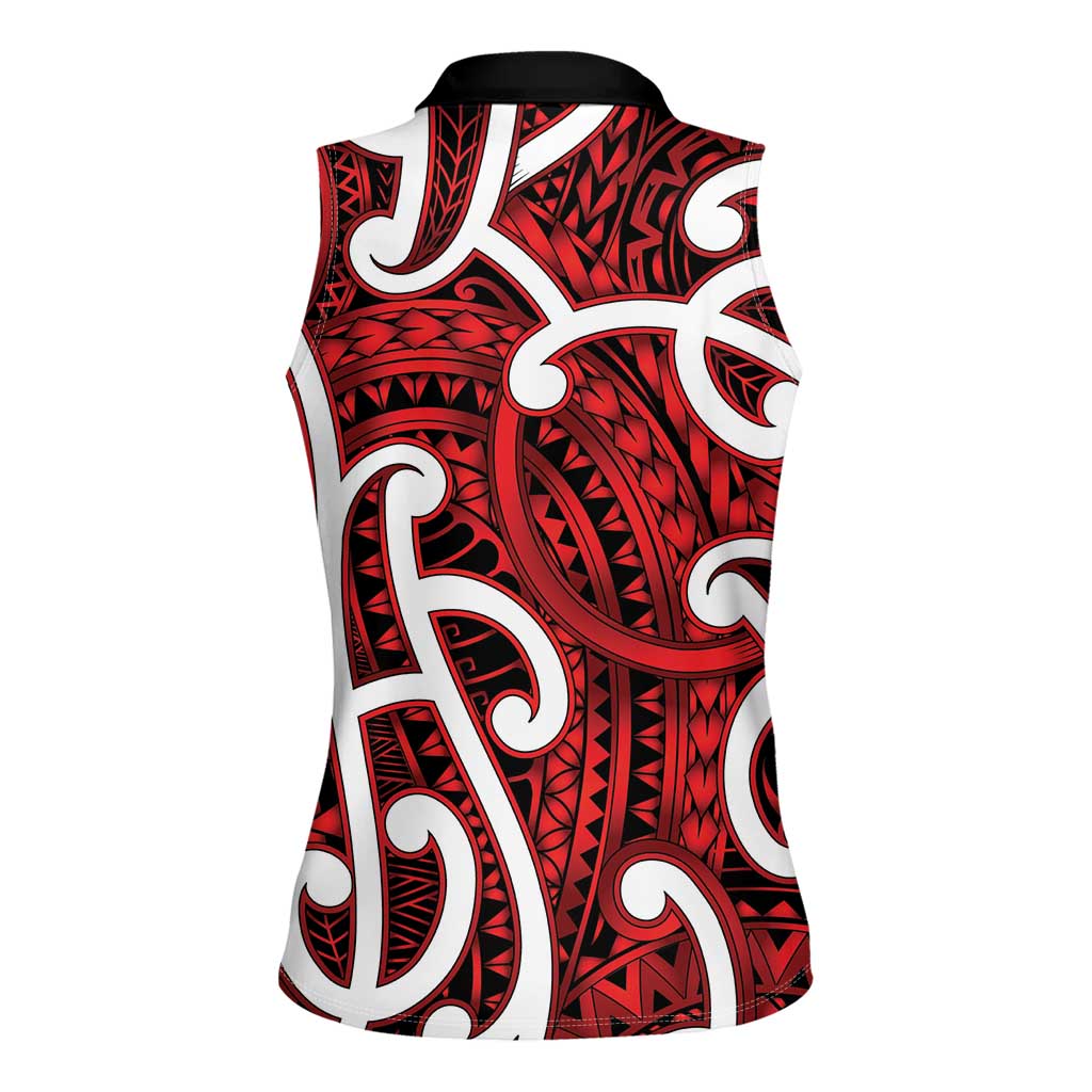 Aotearoa Maori Kowhaiwhai Women Sleeveless Polo Shirt Whero Puhoro and Patiki LT9 - Polynesian Pride