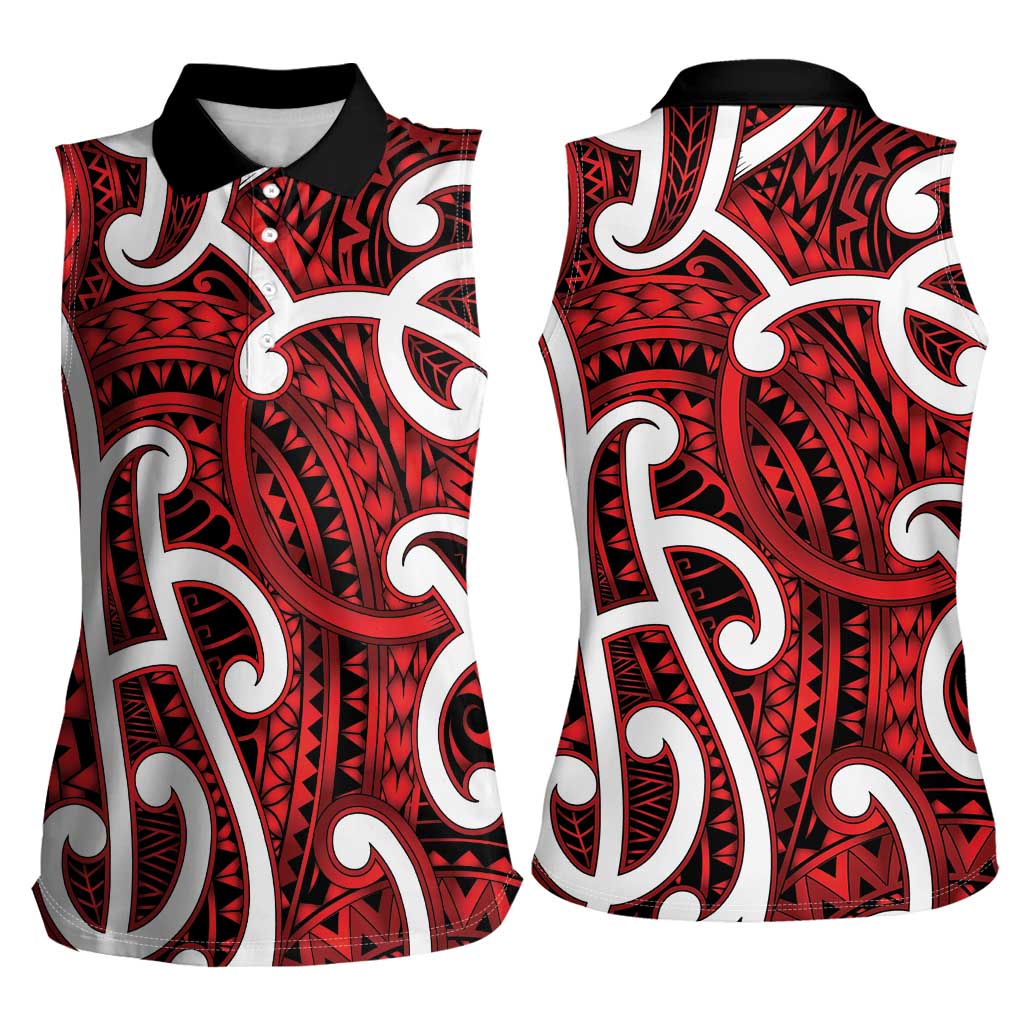 Aotearoa Maori Kowhaiwhai Women Sleeveless Polo Shirt Whero Puhoro and Patiki LT9 - Polynesian Pride