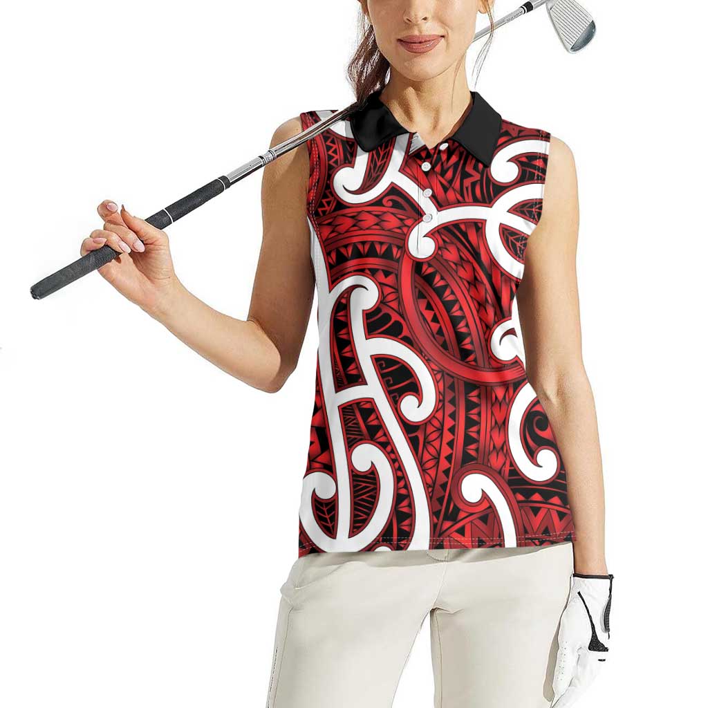 Aotearoa Maori Kowhaiwhai Women Sleeveless Polo Shirt Whero Puhoro and Patiki LT9 - Polynesian Pride