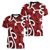 Aotearoa Maori Kowhaiwhai Women V-Neck T-Shirt Whero Puhoro and Patiki LT9 - Polynesian Pride