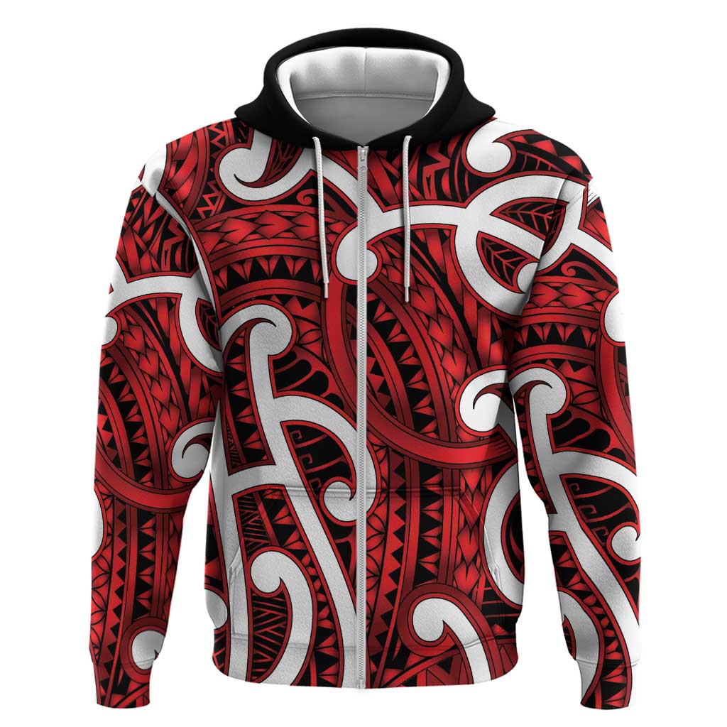 Aotearoa Maori Kowhaiwhai Zip Hoodie Whero Puhoro and Patiki LT9 Zip Hoodie Red - Polynesian Pride