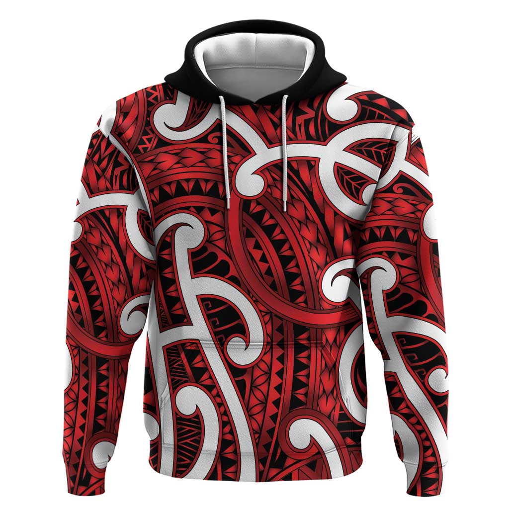 Aotearoa Maori Kowhaiwhai Zip Hoodie Whero Puhoro and Patiki LT9 Pullover Hoodie Red - Polynesian Pride