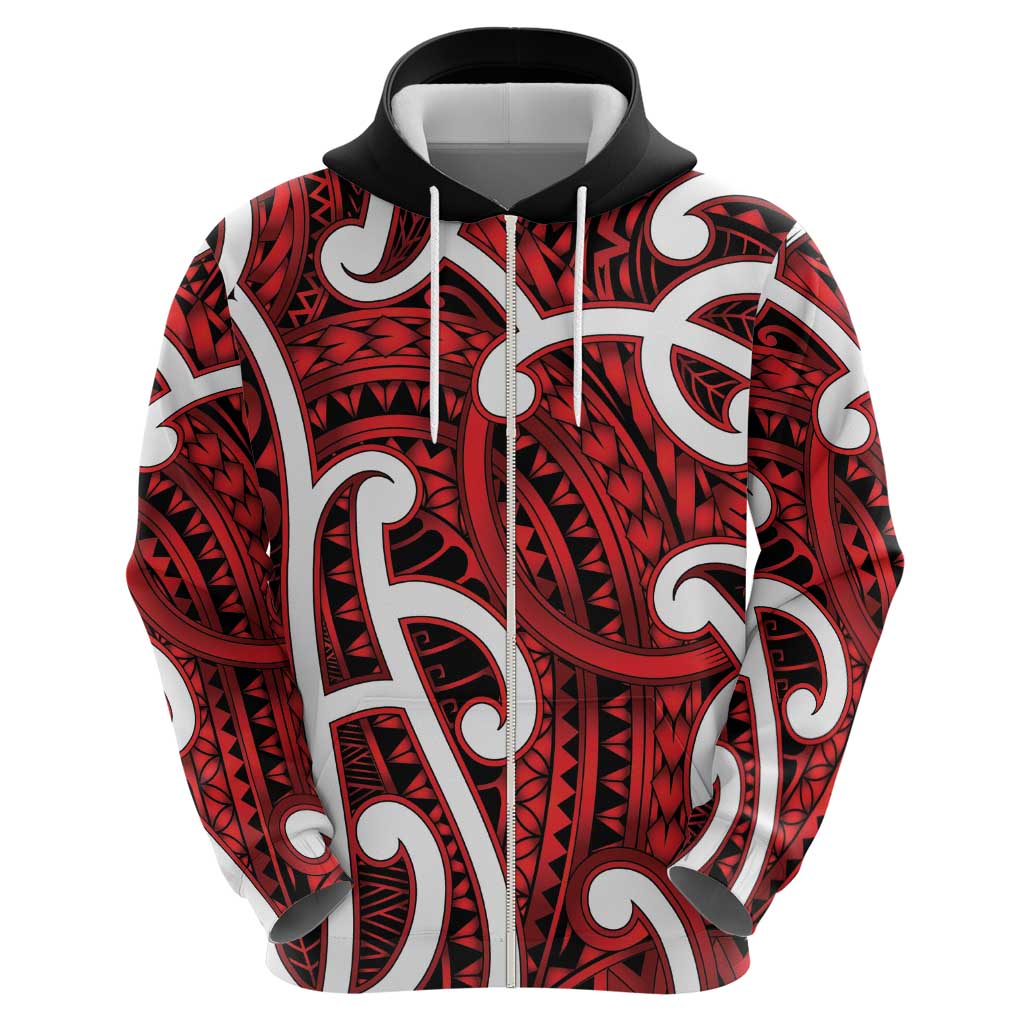 Aotearoa Maori Kowhaiwhai Zip Hoodie Whero Puhoro and Patiki LT9 - Polynesian Pride