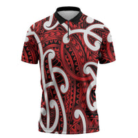 Aotearoa Maori Kowhaiwhai Zipper Polo Shirt Whero Puhoro and Patiki LT9 Red - Polynesian Pride