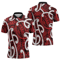 Aotearoa Maori Kowhaiwhai Zipper Polo Shirt Whero Puhoro and Patiki LT9 - Polynesian Pride