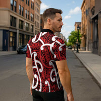 Aotearoa Maori Kowhaiwhai Zipper Polo Shirt Whero Puhoro and Patiki LT9 - Polynesian Pride