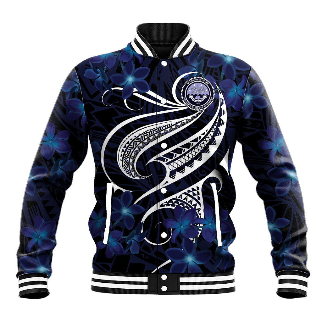 Micronesia Constitution Day Baseball Jacket Since 1979 with Polynesian Hibiscus Pattern LT9 Unisex Blue - Polynesian Pride