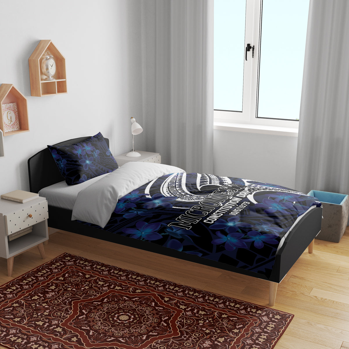 Micronesia Constitution Day Bedding Set Since 1979 with Polynesian Hibiscus Pattern