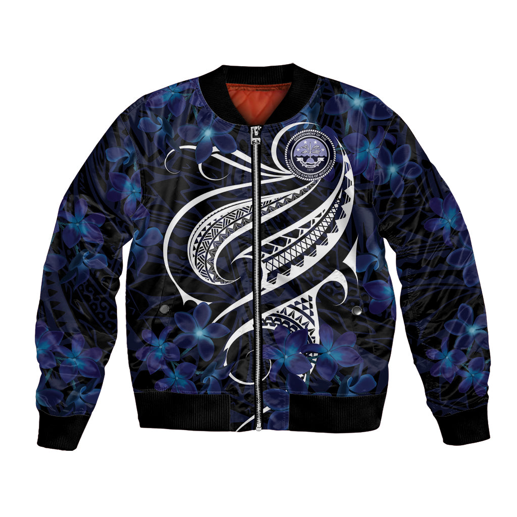 Micronesia Constitution Day Bomber Jacket Since 1979 with Polynesian Hibiscus Pattern LT9 Unisex Blue - Polynesian Pride