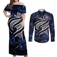 Micronesia Constitution Day Couples Matching Off Shoulder Maxi Dress and Long Sleeve Button Shirt Since 1979 with Polynesian Hibiscus Pattern