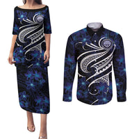 Micronesia Constitution Day Couples Matching Puletasi and Long Sleeve Button Shirt Since 1979 with Polynesian Hibiscus Pattern LT9 Blue - Polynesian Pride