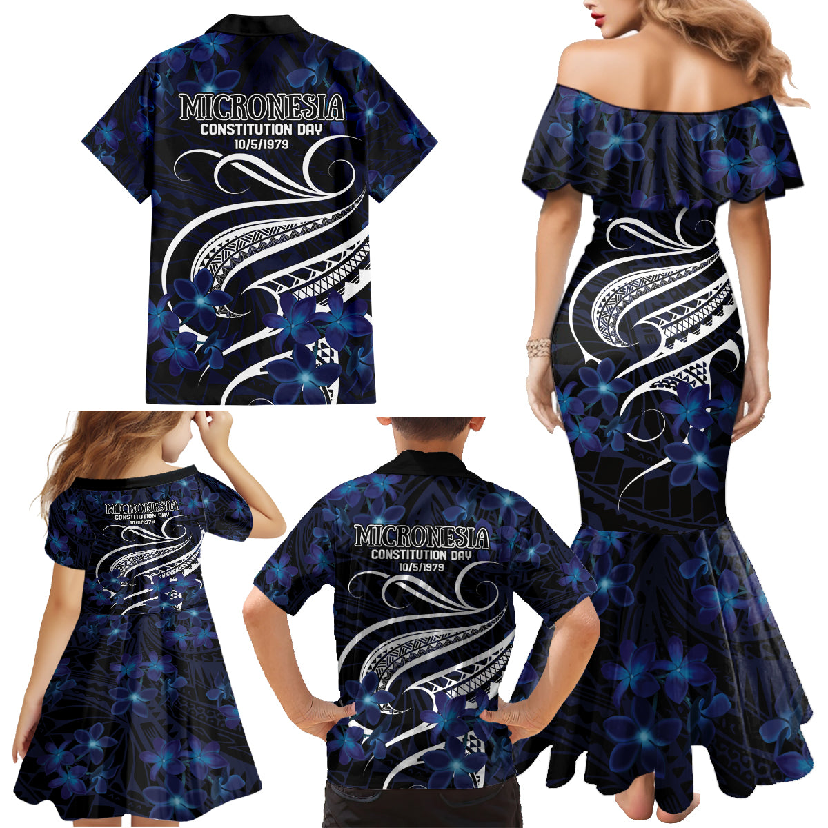 Micronesia Constitution Day Family Matching Mermaid Dress and Hawaiian Shirt Since 1979 with Polynesian Hibiscus Pattern LT9 - Polynesian Pride