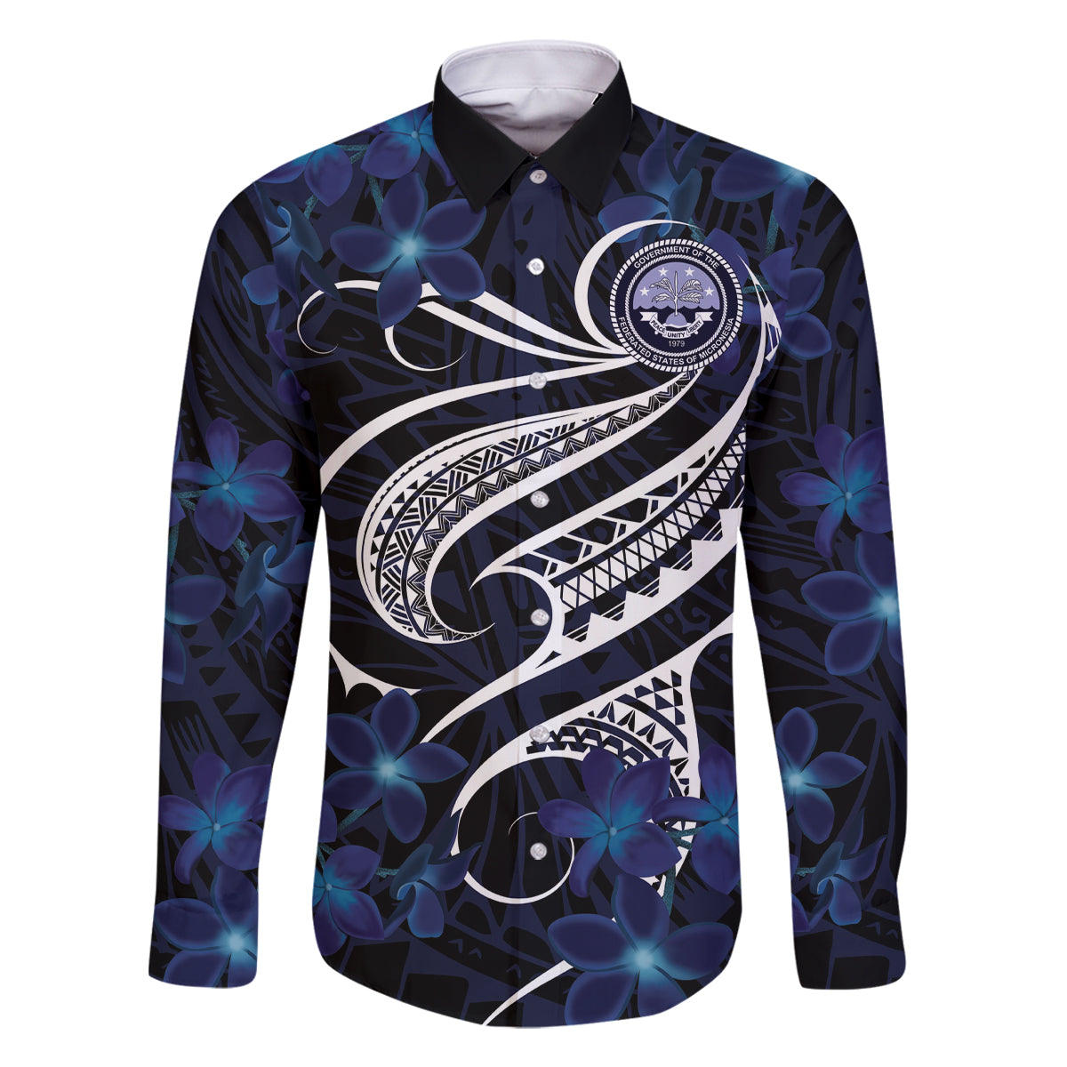 Micronesia Constitution Day Family Matching Off The Shoulder Long Sleeve Dress and Hawaiian Shirt Since 1979 with Polynesian Hibiscus Pattern LT9 Dad's Shirt - Long Sleeve Blue - Polynesian Pride