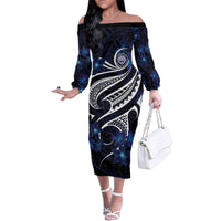 Micronesia Constitution Day Family Matching Off The Shoulder Long Sleeve Dress and Hawaiian Shirt Since 1979 with Polynesian Hibiscus Pattern LT9 Mom's Dress Blue - Polynesian Pride