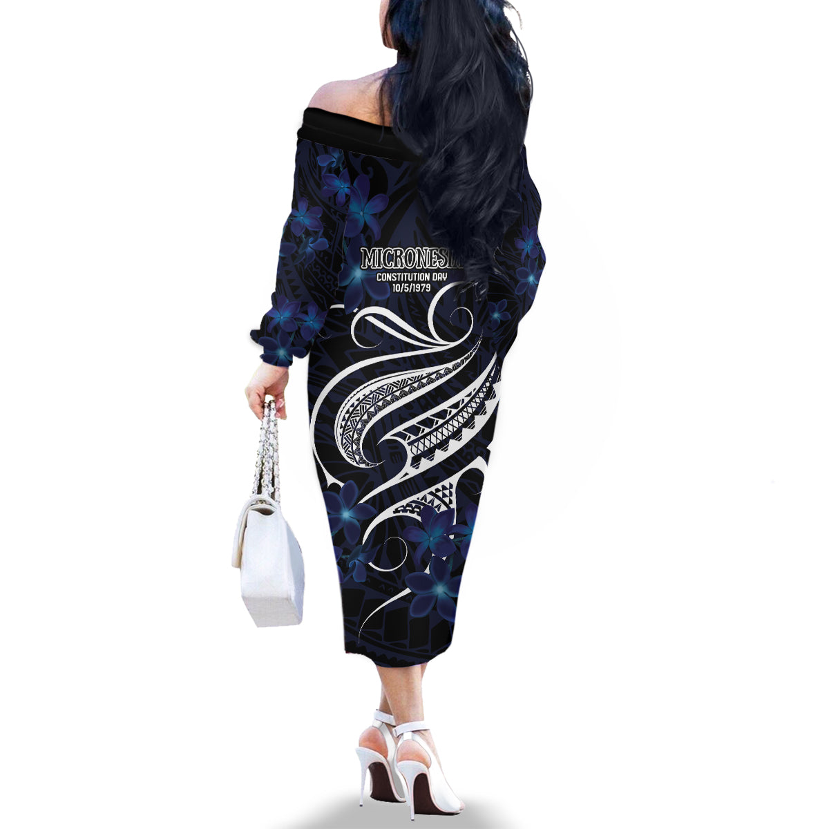 Micronesia Constitution Day Family Matching Off The Shoulder Long Sleeve Dress and Hawaiian Shirt Since 1979 with Polynesian Hibiscus Pattern LT9 - Polynesian Pride