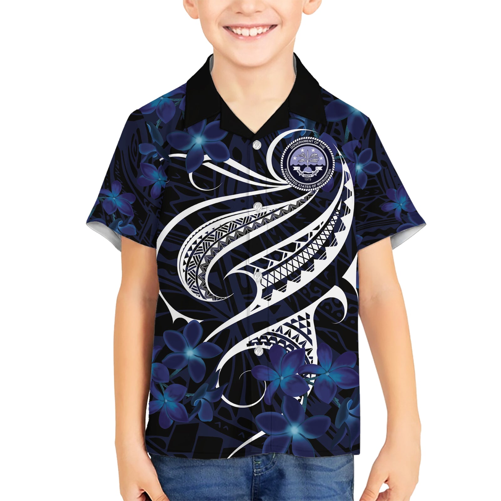 Micronesia Constitution Day Kid Hawaiian Shirt Since 1979 with Polynesian Hibiscus Pattern LT9 Kid Blue - Polynesian Pride