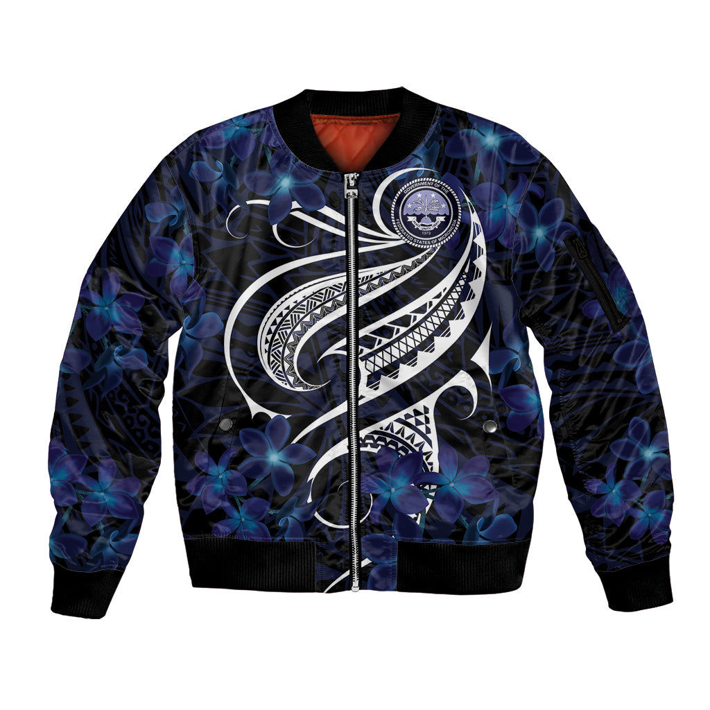Micronesia Constitution Day Sleeve Zip Bomber Jacket Since 1979 with Polynesian Hibiscus Pattern LT9 Unisex Blue - Polynesian Pride
