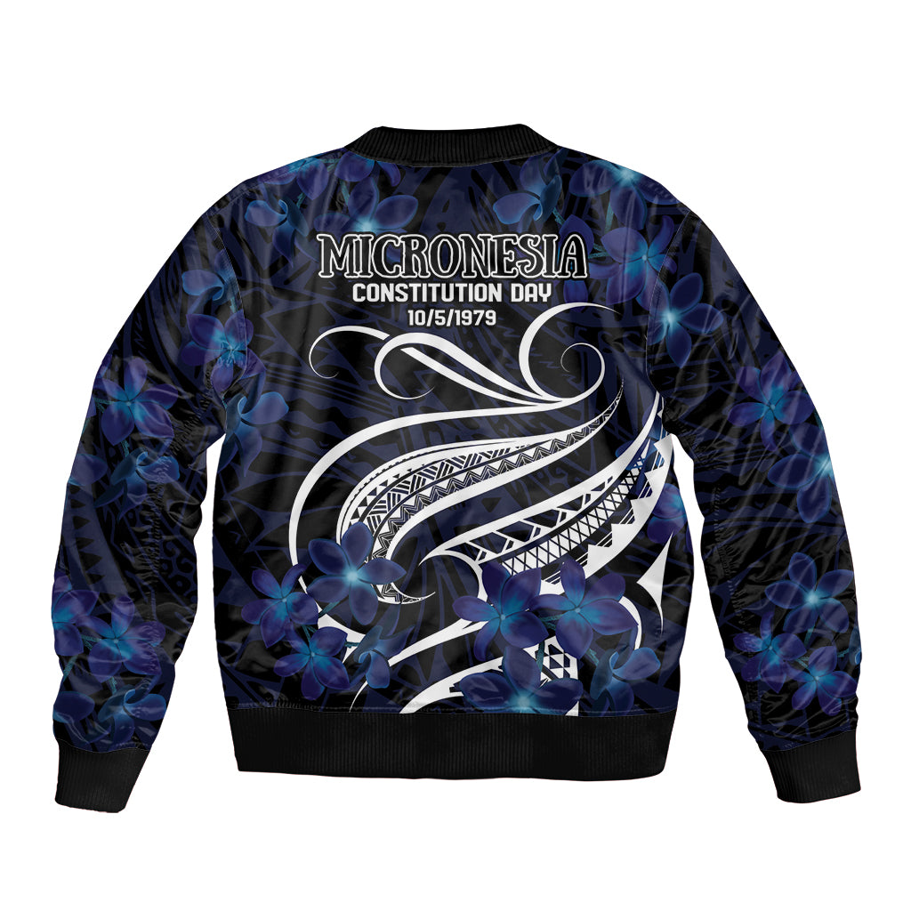 Micronesia Constitution Day Sleeve Zip Bomber Jacket Since 1979 with Polynesian Hibiscus Pattern