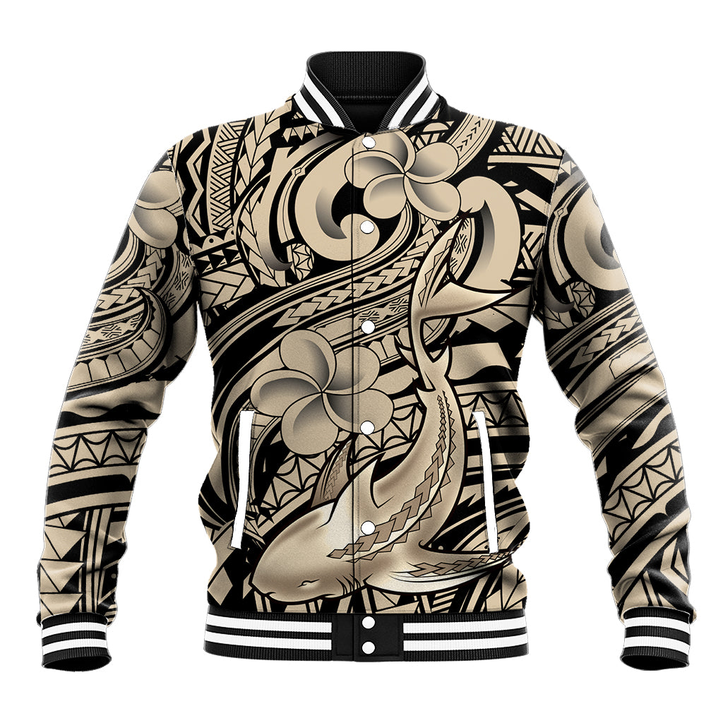Polynesian Shark Tribal Tattoo Baseball Jacket Beige Style
