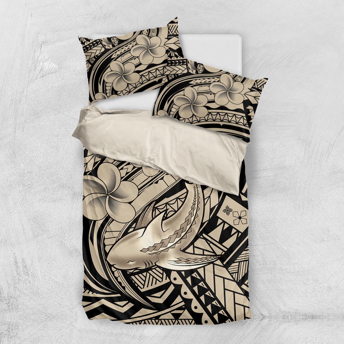 Polynesian Shark Tribal Tattoo Bedding Set Beige Style