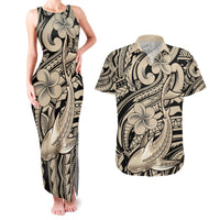 Polynesian Shark Tribal Tattoo Couples Matching Tank Maxi Dress and Hawaiian Shirt Beige Style LT9 Beige - Polynesian Pride