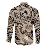 Polynesian Shark Tribal Tattoo Family Matching Long Sleeve Bodycon Dress and Hawaiian Shirt Beige Style LT9 - Polynesian Pride