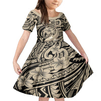 Polynesian Shark Tribal Tattoo Family Matching Mermaid Dress and Hawaiian Shirt Beige Style LT9 Daughter's Dress Beige - Polynesian Pride