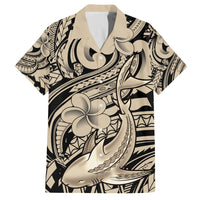 Polynesian Shark Tribal Tattoo Family Matching Off The Shoulder Long Sleeve Dress and Hawaiian Shirt Beige Style LT9 Dad's Shirt - Short Sleeve Beige - Polynesian Pride