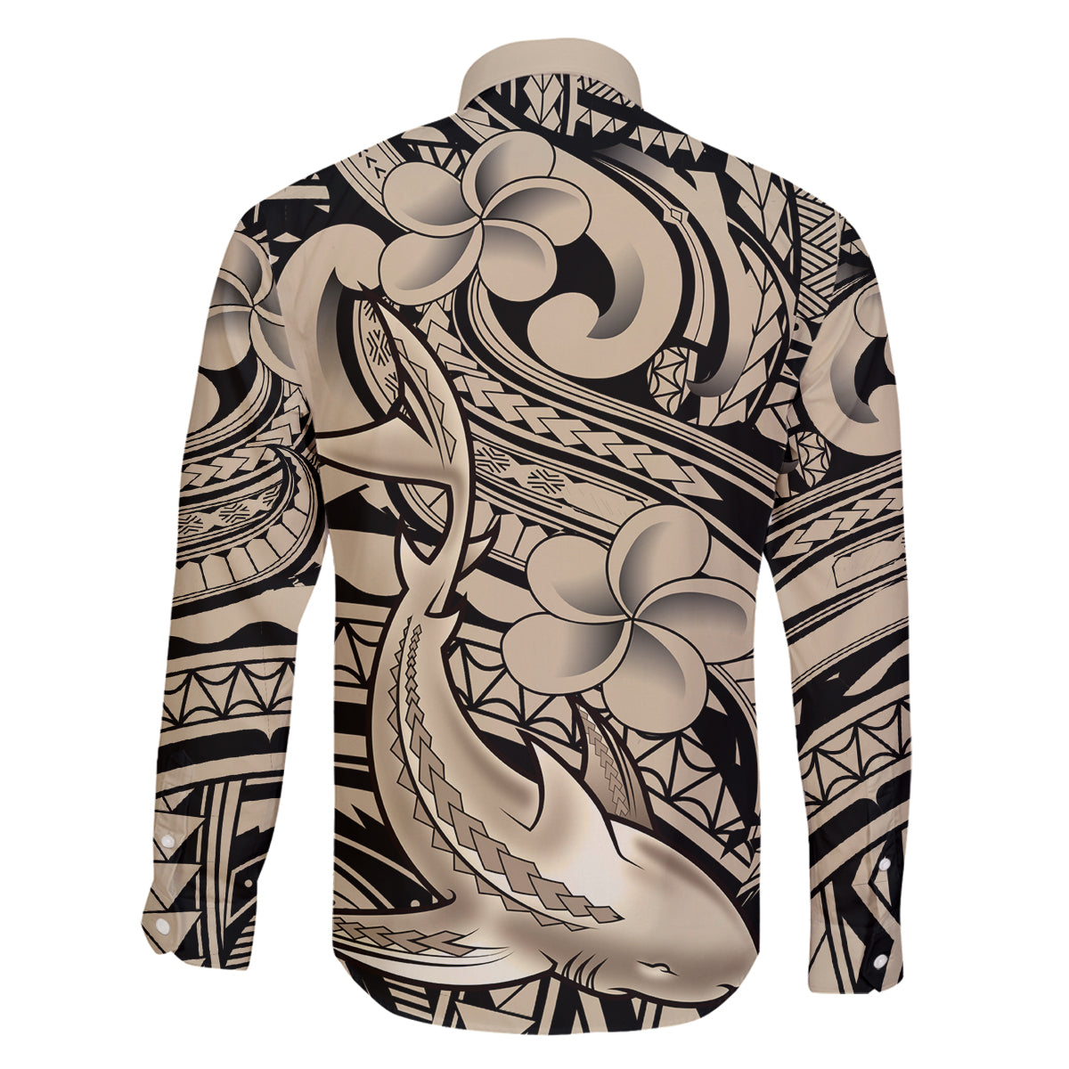Polynesian Shark Tribal Tattoo Family Matching Off The Shoulder Long Sleeve Dress and Hawaiian Shirt Beige Style LT9 - Polynesian Pride