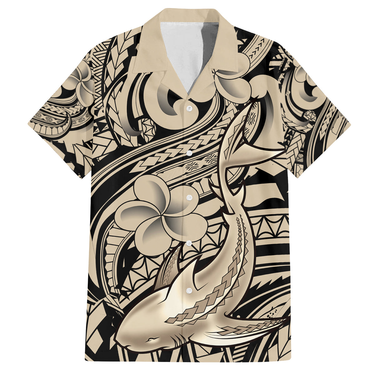 Polynesian Shark Tribal Tattoo Family Matching Off Shoulder Maxi Dress and Hawaiian Shirt Beige Style LT9 Dad's Shirt - Short Sleeve Beige - Polynesian Pride