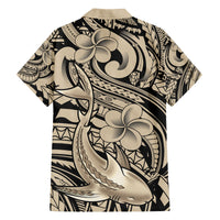 Polynesian Shark Tribal Tattoo Family Matching Off Shoulder Short Dress and Hawaiian Shirt Beige Style LT9 - Polynesian Pride