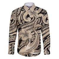 Polynesian Shark Tribal Tattoo Family Matching Off Shoulder Short Dress and Hawaiian Shirt Beige Style LT9 Dad's Shirt - Long Sleeve Beige - Polynesian Pride