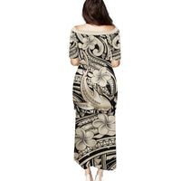 Polynesian Shark Tribal Tattoo Family Matching Puletasi and Hawaiian Shirt Beige Style LT9 - Polynesian Pride