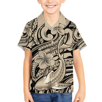 Polynesian Shark Tribal Tattoo Family Matching Puletasi and Hawaiian Shirt Beige Style LT9 Son's Shirt Beige - Polynesian Pride
