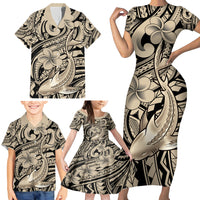 Polynesian Shark Tribal Tattoo Family Matching Short Sleeve Bodycon Dress and Hawaiian Shirt Beige Style LT9 - Polynesian Pride