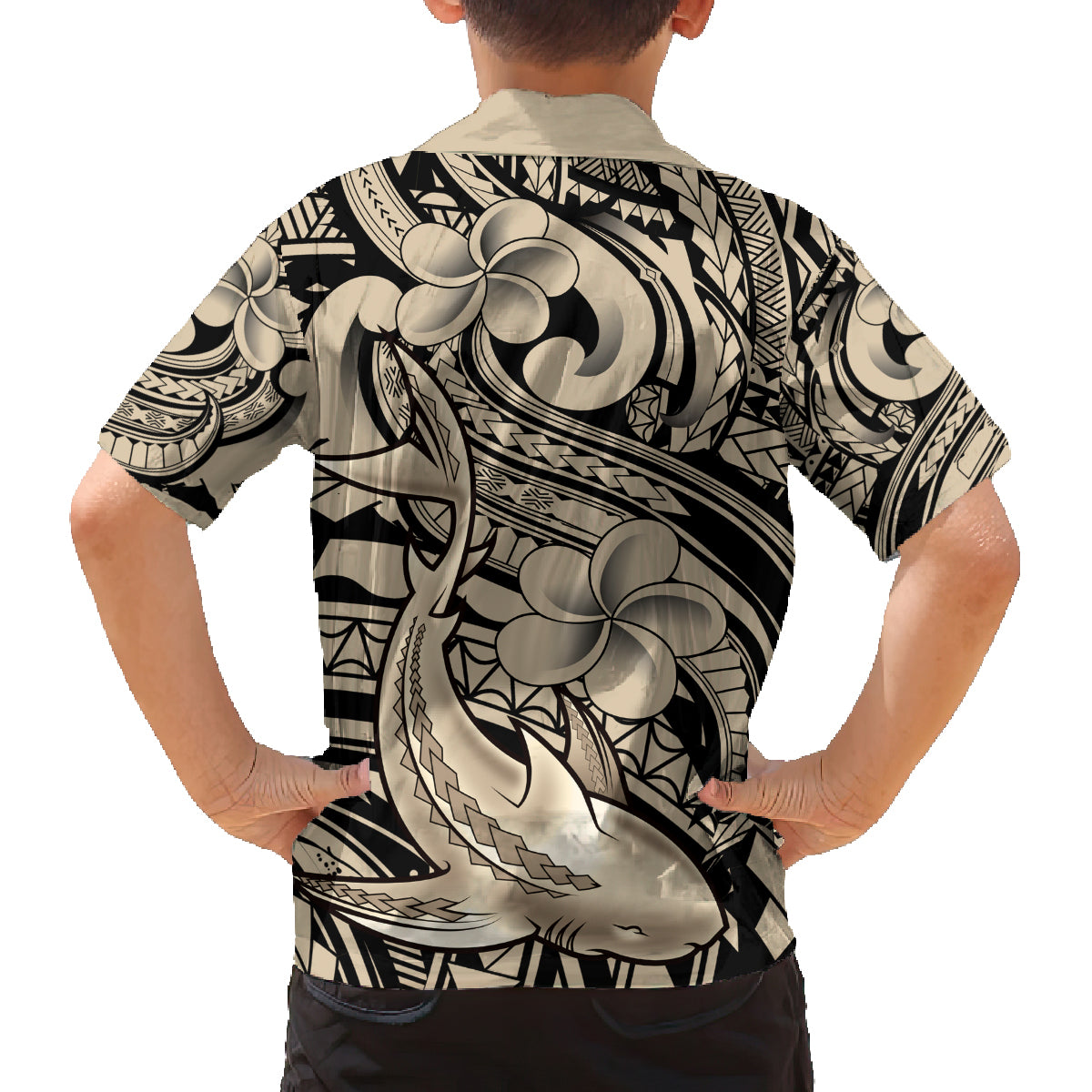 Polynesian Shark Tribal Tattoo Family Matching Summer Maxi Dress and Hawaiian Shirt Beige Style LT9 - Polynesian Pride