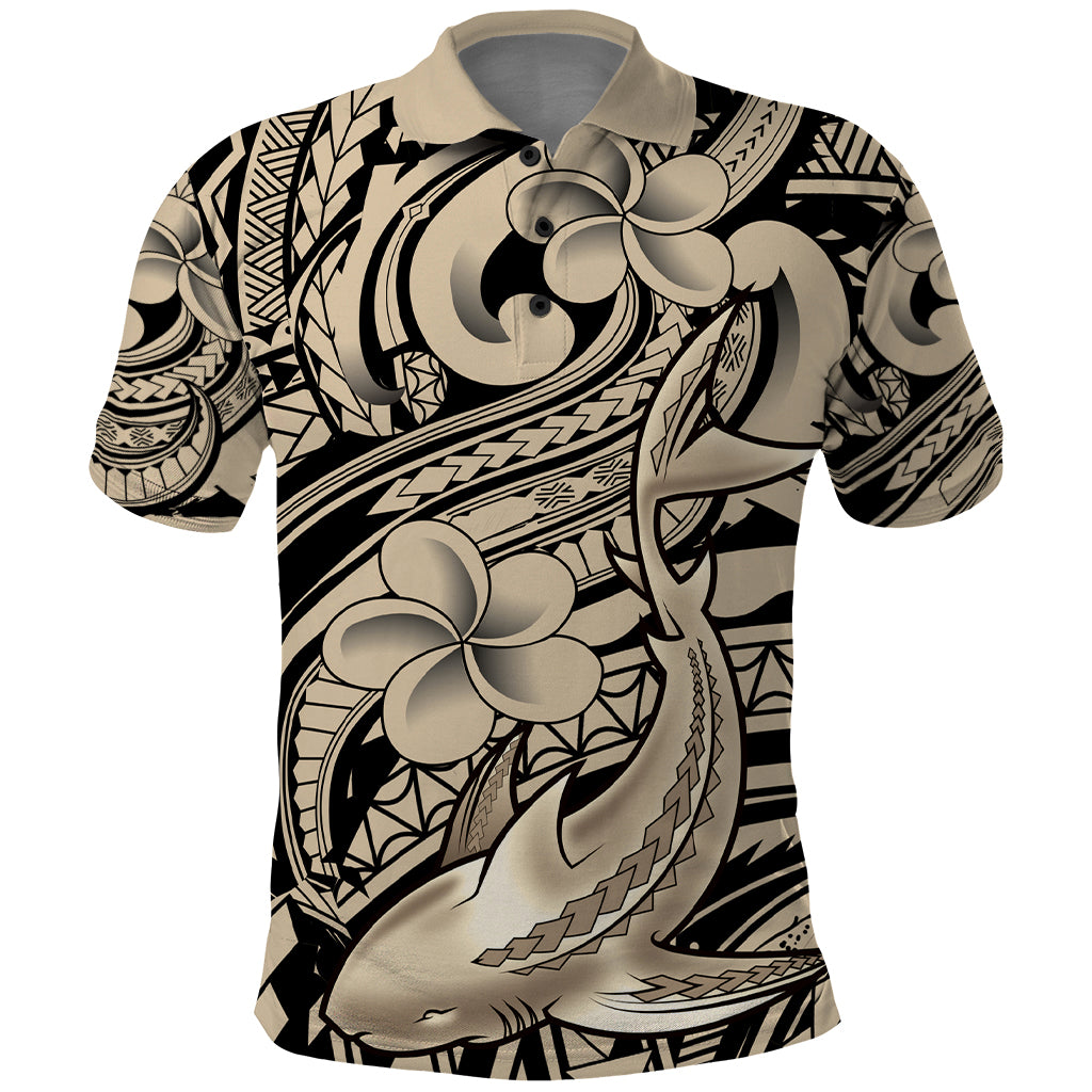 Polynesian Shark Tribal Tattoo Polo Shirt Beige Style LT9 Beige - Polynesian Pride