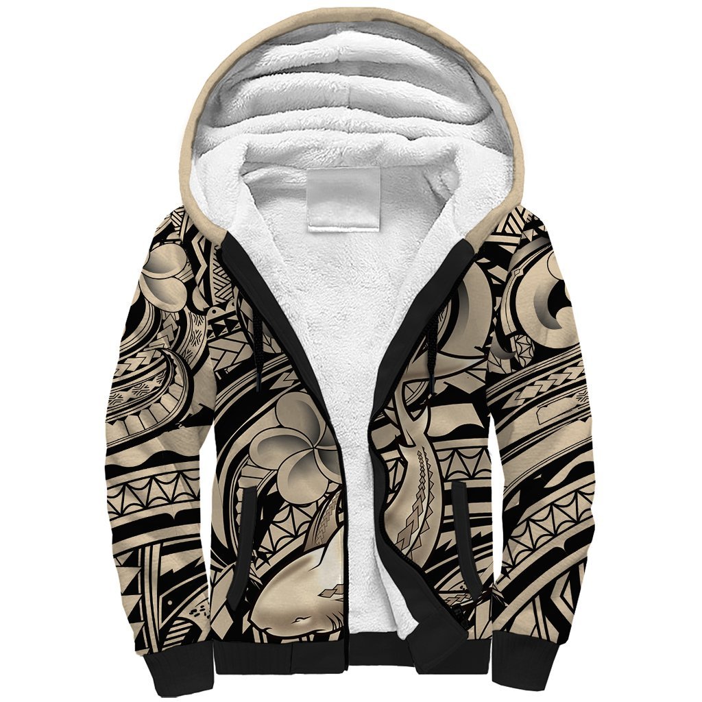 Polynesian Shark Tribal Tattoo Sherpa Hoodie Beige Style LT9 Unisex Beige - Polynesian Pride