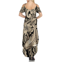Polynesian Shark Tribal Tattoo Summer Maxi Dress Beige Style