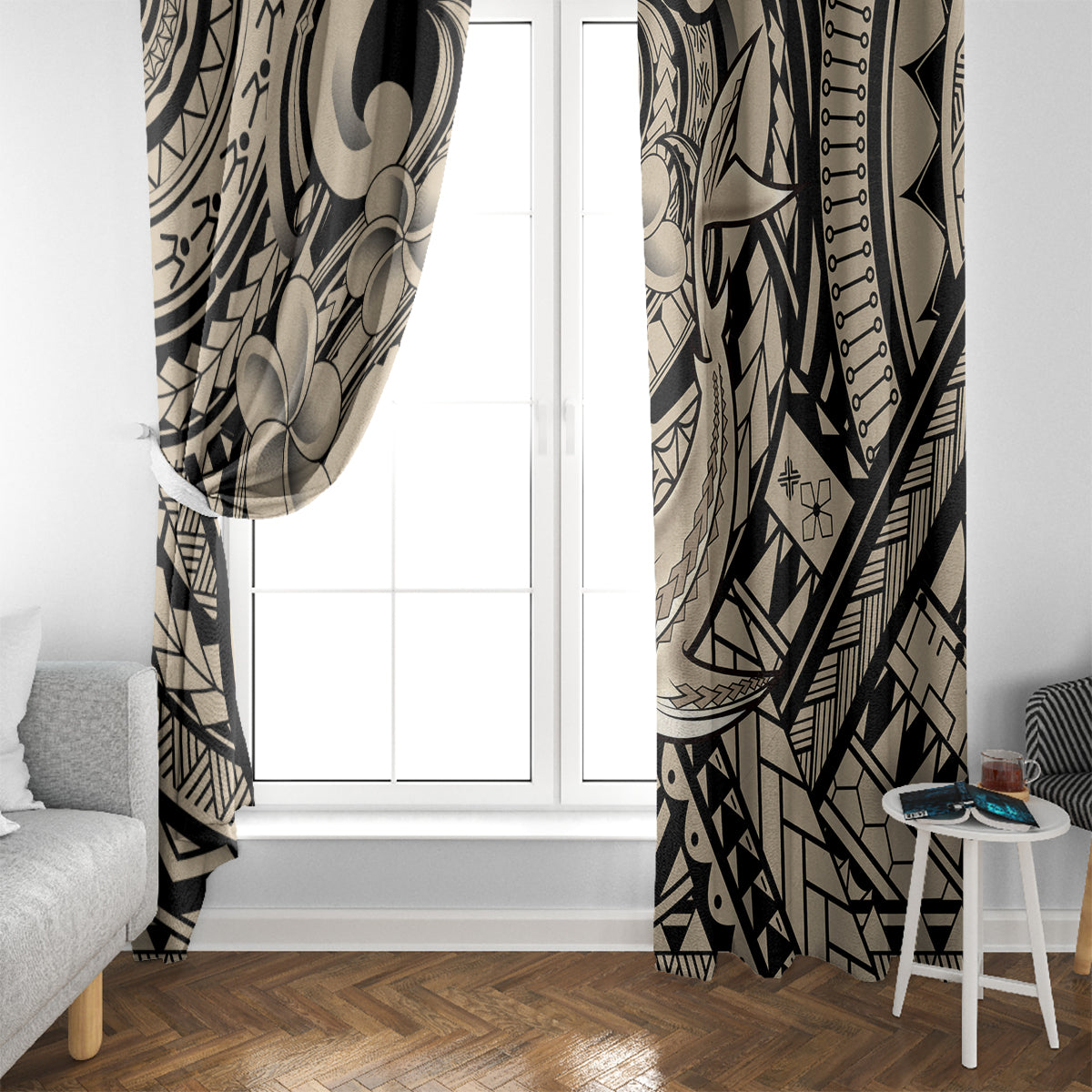 Polynesian Shark Tribal Tattoo Window Curtain Beige Style