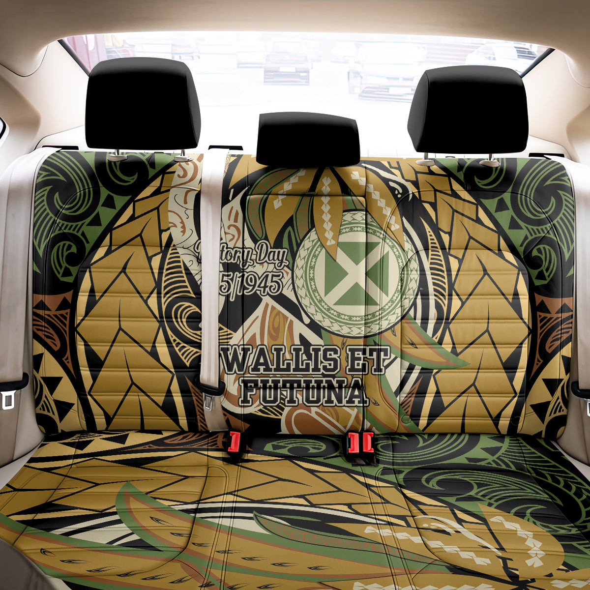 Wallis and Futuna Victory Day Back Car Seat Cover Since 1945 with Polynesian Platinum Floral Tribal LT9 - Polynesian Pride