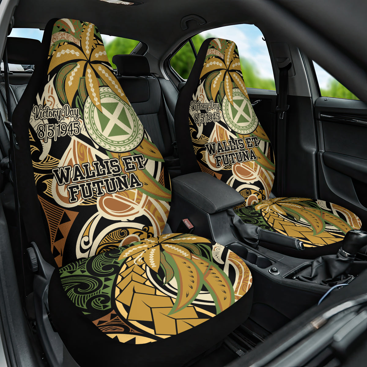 Wallis and Futuna Victory Day Car Seat Cover Since 1945 with Polynesian Platinum Floral Tribal LT9 One Size Red - Polynesian Pride