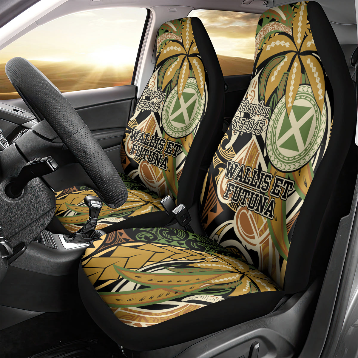 Wallis and Futuna Victory Day Car Seat Cover Since 1945 with Polynesian Platinum Floral Tribal LT9 - Polynesian Pride