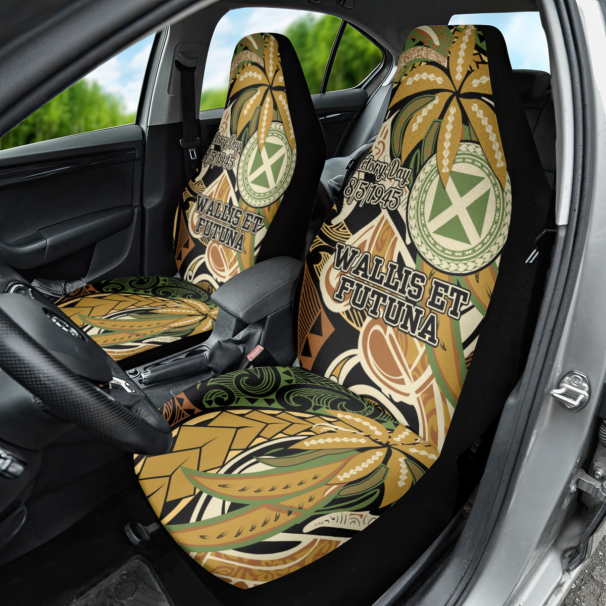 Wallis and Futuna Victory Day Car Seat Cover Since 1945 with Polynesian Platinum Floral Tribal LT9 - Polynesian Pride
